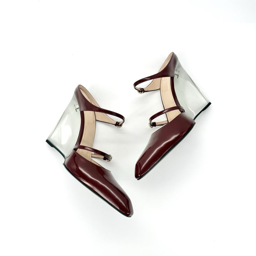 NIB Gucci Rosso Ancora Red 40 US 10 Buckle Strap Transparent Wedge Mule Sandals - Picture 8 of 15